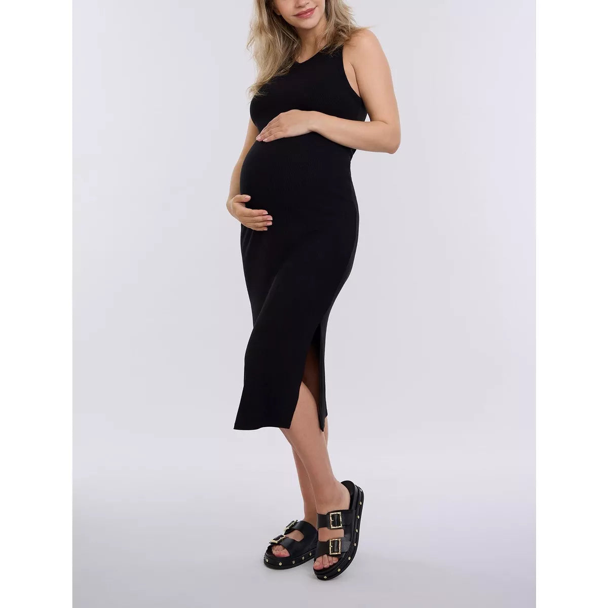 Women's Crew Neck Sleeveless Racerback Maternity Midi Dress | Motherhood Maternity