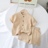 New 2025 Summer Kids' 2-Piece Set Breathable Cotton Short Sleeve Outfit Solid Color Unisex Baby & Toddler Clothes 0-5 Years