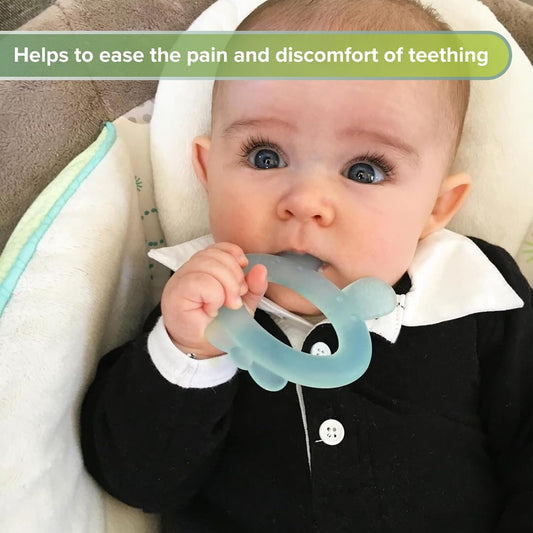 Silicone Baby Teether - Rabbit Ear Frozen Teething Toy for Babies 3-6 Months- Cold Teething Relief - BPA Free Silicone -Blue