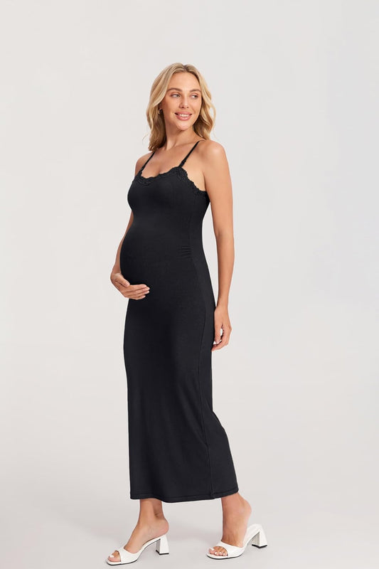 Women'S Maternity Dress Ribbed Nursing Nightgowns with Built in Bra Sleeveless Bodycon Dresses for Breastfeeding