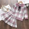 Kids Christmas Sweet Knitwear Suits Girls Baby Plaid Sweaters Coats Suspender Dress Outfits Princess Clothes Sets
