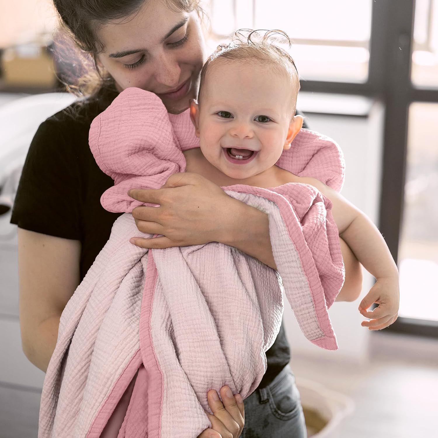 Muslin Baby Blanket - Cotton Quilt Blankets for Toddlers - Reversible Nursery Crib Blanket for Baby Boys and Girls 47"X47"(Pink)