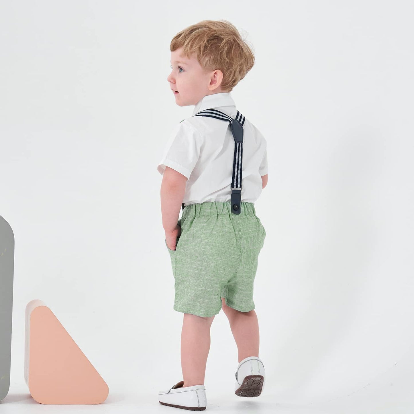 Baby Boy Formal Short Set Toddler Summer Gentleman Outfit Kid Short Sleeve Bowtie Shirt Suspender Shorts Suit