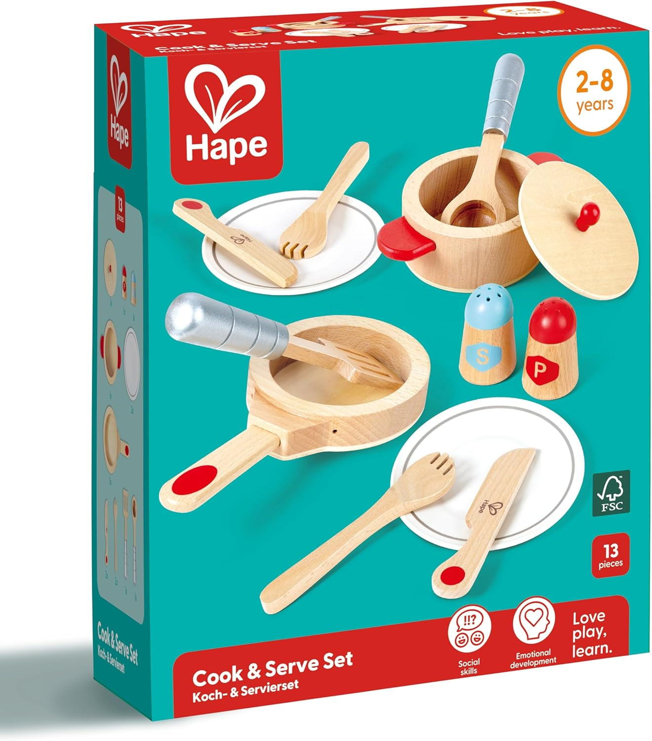 Cook & Serve Set | 13 Piece Wooden Pretend Play Cooking Set with Accessories