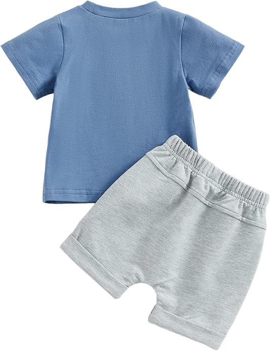 Toddler Baby Boy Summer Clothes Infant Boys Short Sets Letter Print T-Shirt Short Sleeve Outfits with Pocket 6M-4Y
