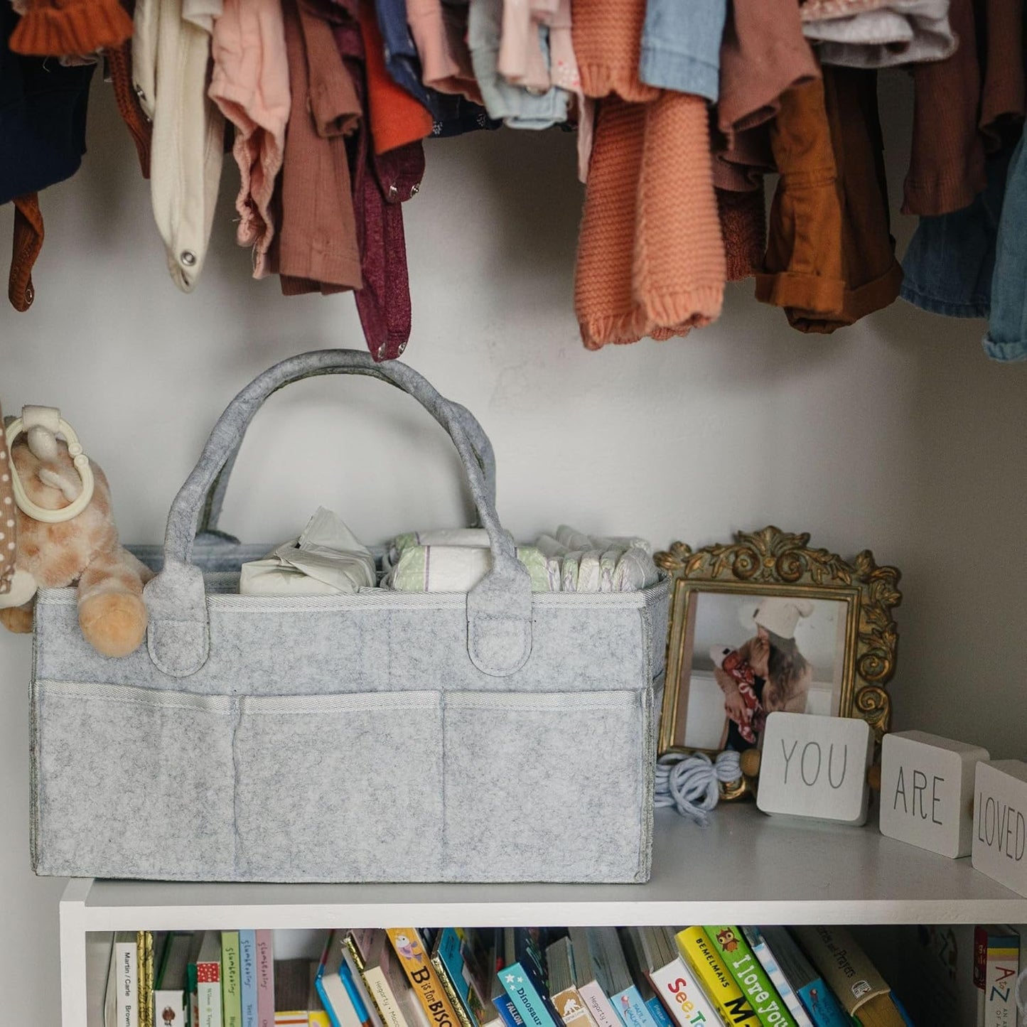Nursery Storage Basket - Baby Diaper Caddy Organizer for Diaper Station, Newborn Essentials, Baby Shower Gifts and Registry Must-Haves for Boy or Girl