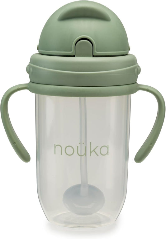 Nouka Weighted Straw Cup with Click Top Lid | Leak Proof and Easy Grip | Removable Handles | Moss