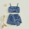 6M-5T Infant Kids Baby Girls 2Pcs Denim Clothes Set Sleeveless Crops Bow Tops Shorts Culottes Fashion Summer Outfits