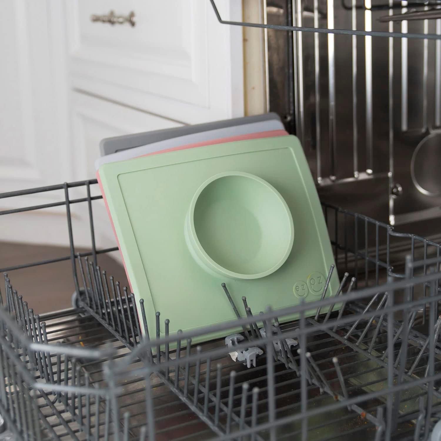 Happy Bowl (Pewter) - 100% Silicone Suction Bowl with Built-In Placemat for Toddlers + Preschoolers - Dishwasher Safe