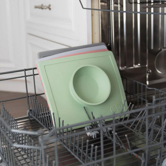 Happy Bowl (Pewter) - 100% Silicone Suction Bowl with Built-In Placemat for Toddlers + Preschoolers - Dishwasher Safe