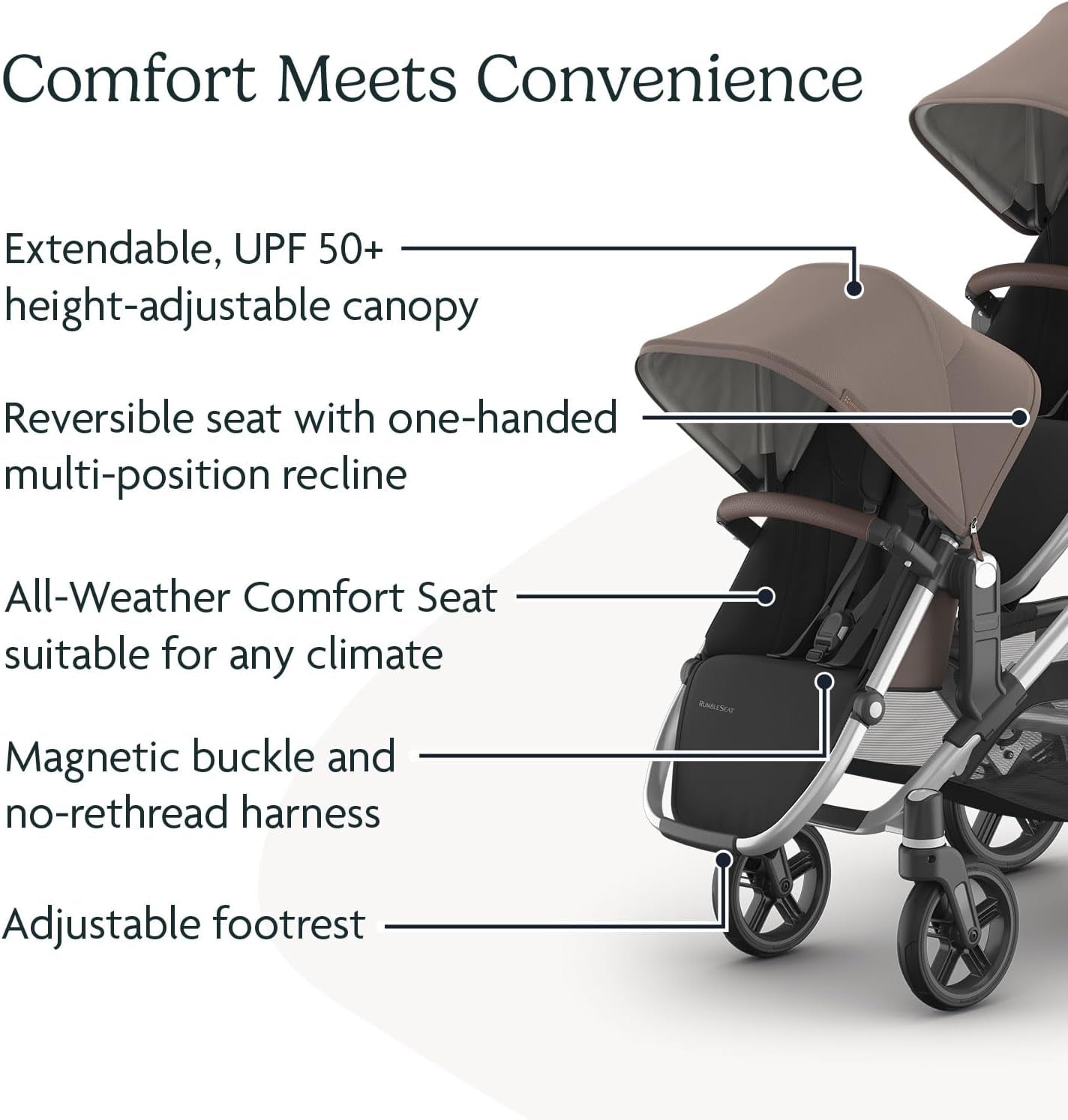 Rumbleseat V3 Second Lower Seat - Compatible with Vista V2 and Vista V3 - All-Weather Seat + Magnetic Buckle – Adapters Included - Theo (Dark Taupe/Silver Frame/Chestnut Leather)