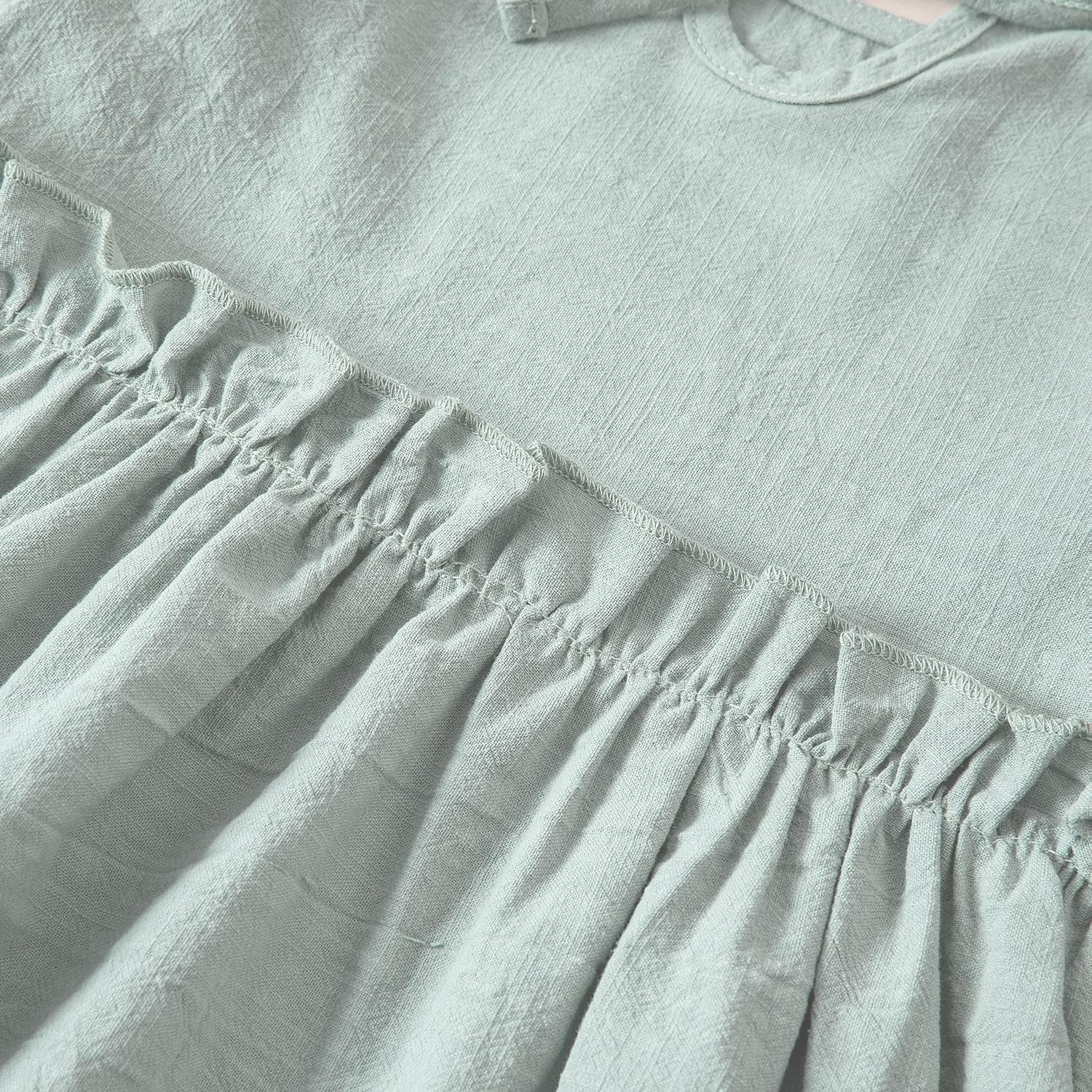 Toddler Girl Cotton Linen Dress Long Sleeve Ruffle Fall Dress Kids Solid Dresses Casual Clothes