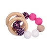 Baby Beech Wood Teething Double Rings Leopard Print Silicone round Beads Bracelet for Nursing Baby Teether Rattle Toys BPA Free