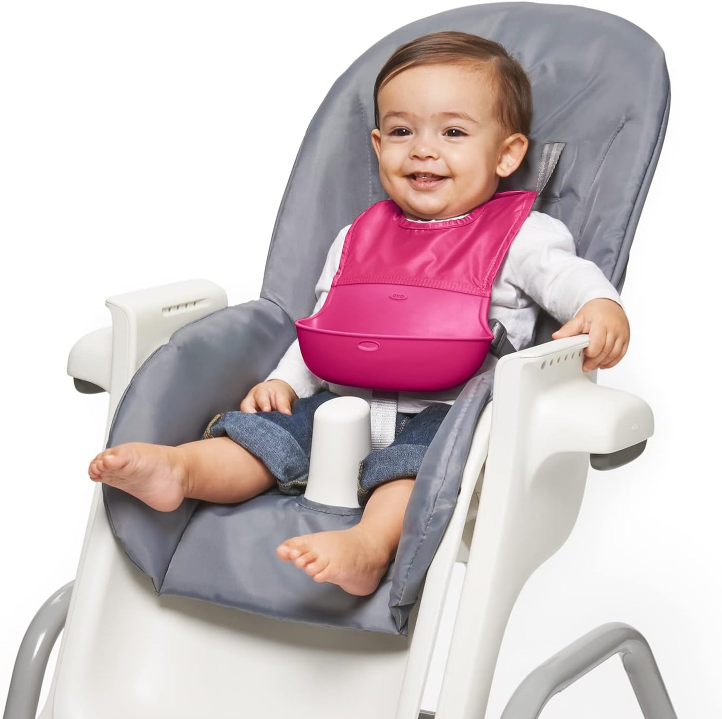Tot - Roll-Up Bib Set - Soft Silicone and Fabric Bib for Baby and Toddler from 6 Months and up - Pink - 6129000