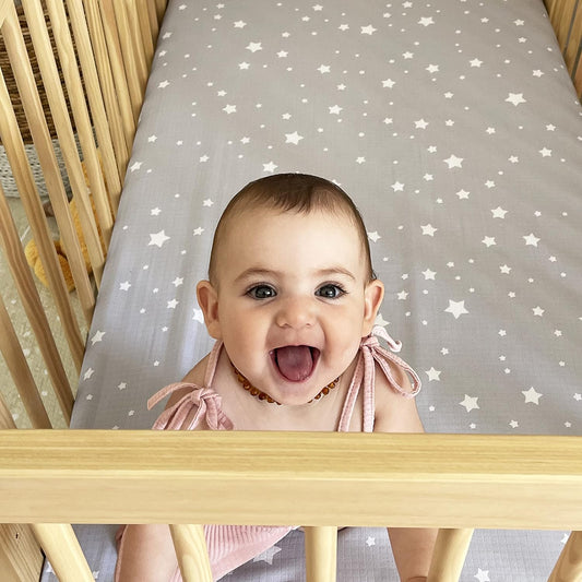 Organic Fitted Crib Sheet (2-Pack) - Ultra-Breathable and Soft, 100% Organic Muslin Cotton, Stardust Print in Twilight Grey + Solid White, Fits All Standard Cribs