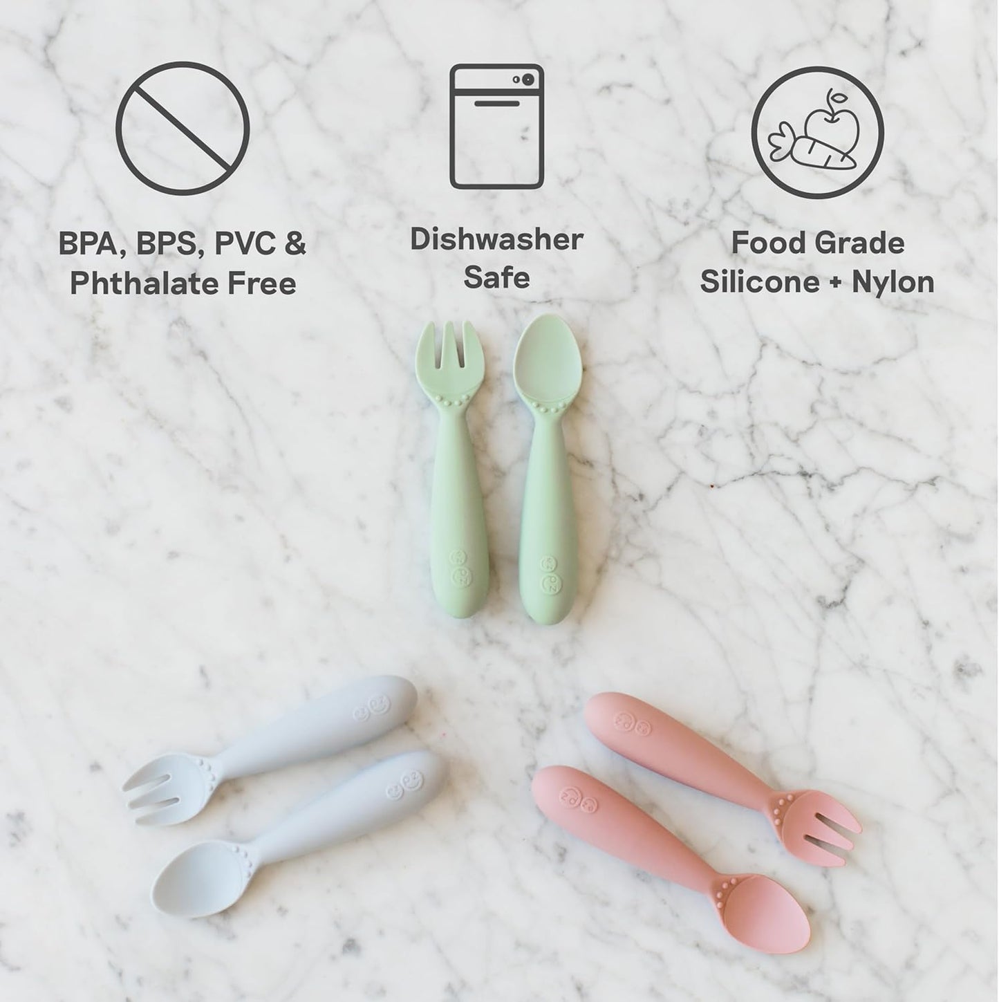 Mini Utensils (Fork & Spoon) - 100% BPA Free Fork and Spoon for Toddlers First Foods + Self-Feeding - Designed by a Pediatric Feeding Specialist - 12 Months+ (Pewter)