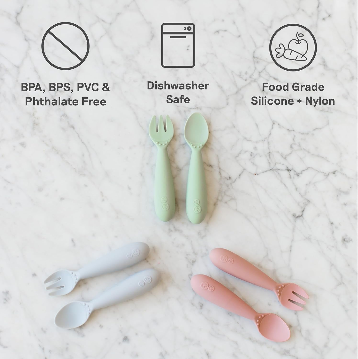 Mini Utensils (Fork & Spoon) - 100% BPA Free Fork and Spoon for Toddlers First Foods + Self-Feeding - Designed by a Pediatric Feeding Specialist - 12 Months+ (Pewter)