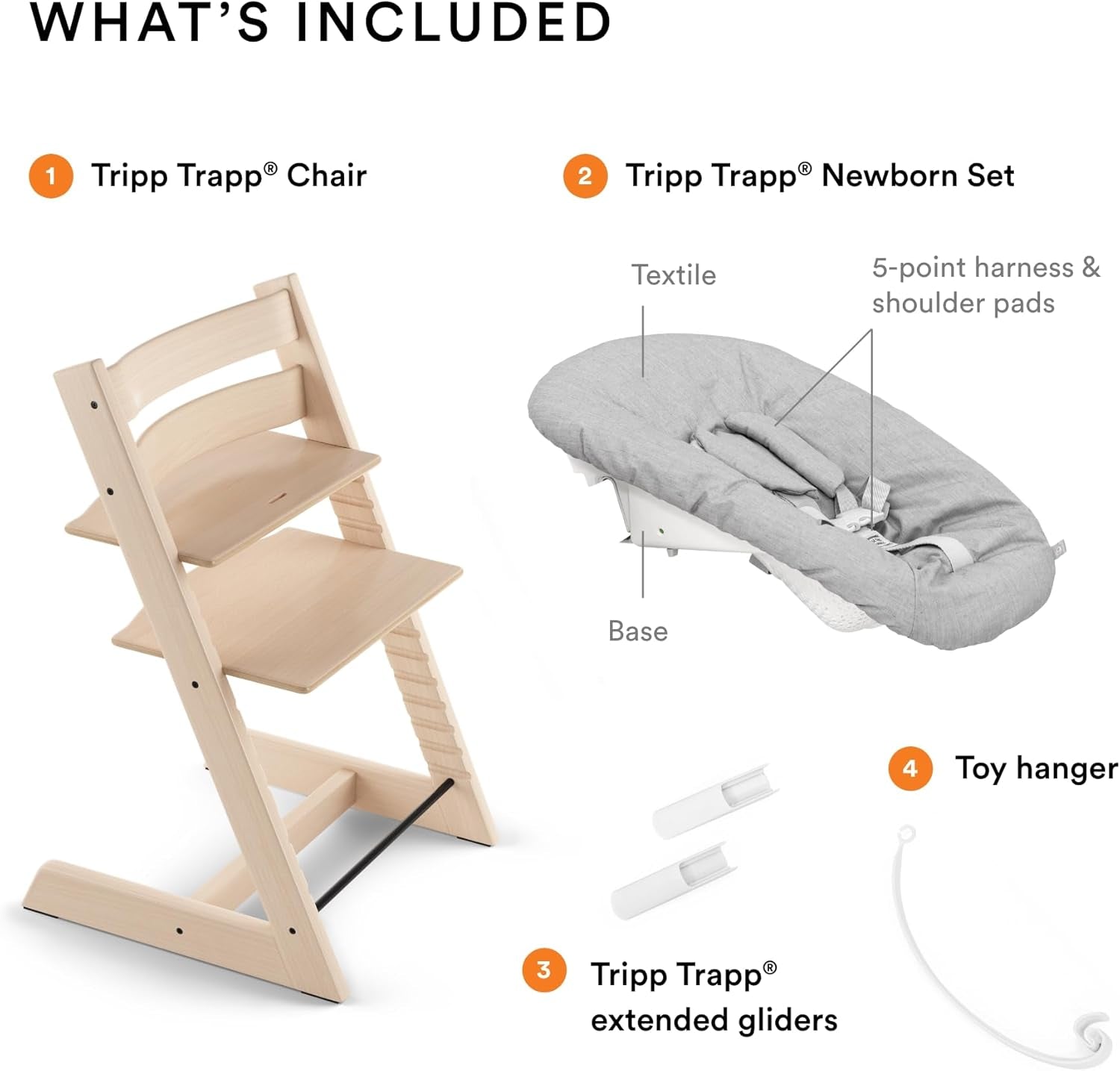 Tripp Trapp Chair from  (Natural) + Tripp Trapp Newborn Set (Grey) - Cozy, Safe & Simple to Use - for Newborns up to 20 Lbs