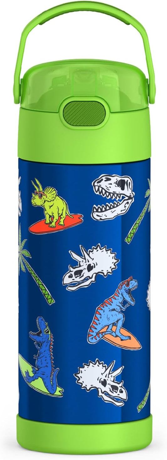 FUNTAINER 14 Ounce Stainless Steel Vacuum Insulated Bottle, Daring Dinos