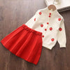 Kids Christmas Sweet Knitwear Suits Girls Baby Plaid Sweaters Coats Suspender Dress Outfits Princess Clothes Sets