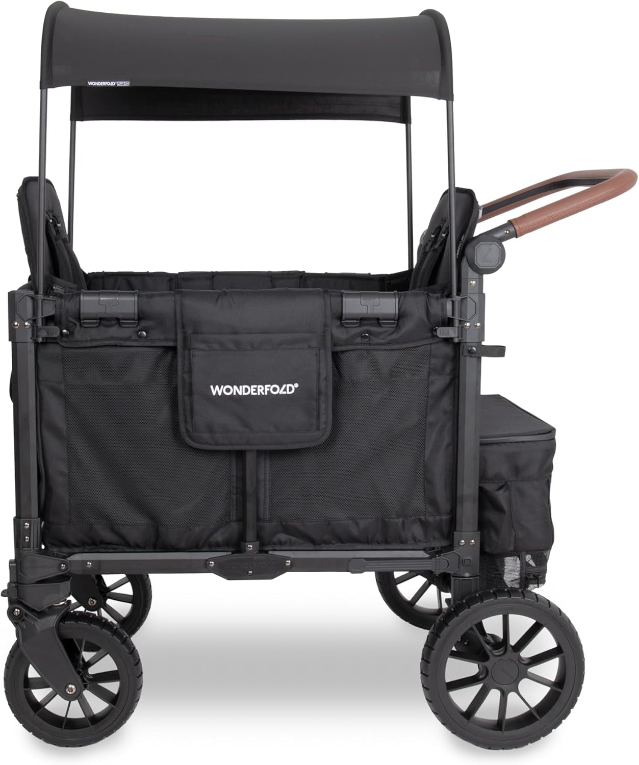 W2 Luxe Pro Stroller Wagon (2 Seater) - Collapsible Wagon Stroller with Seats Featuring 5-Point Safety Harnesses and Adjustable Sun Canopy, Jet Black