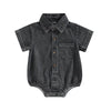 Infant Newborn Baby Boys Girls Denim Jumpsuit Solid Short Sleeve Turn-Down Collar Baby Jumpsuits Summer Buttons Casual Bodysuits