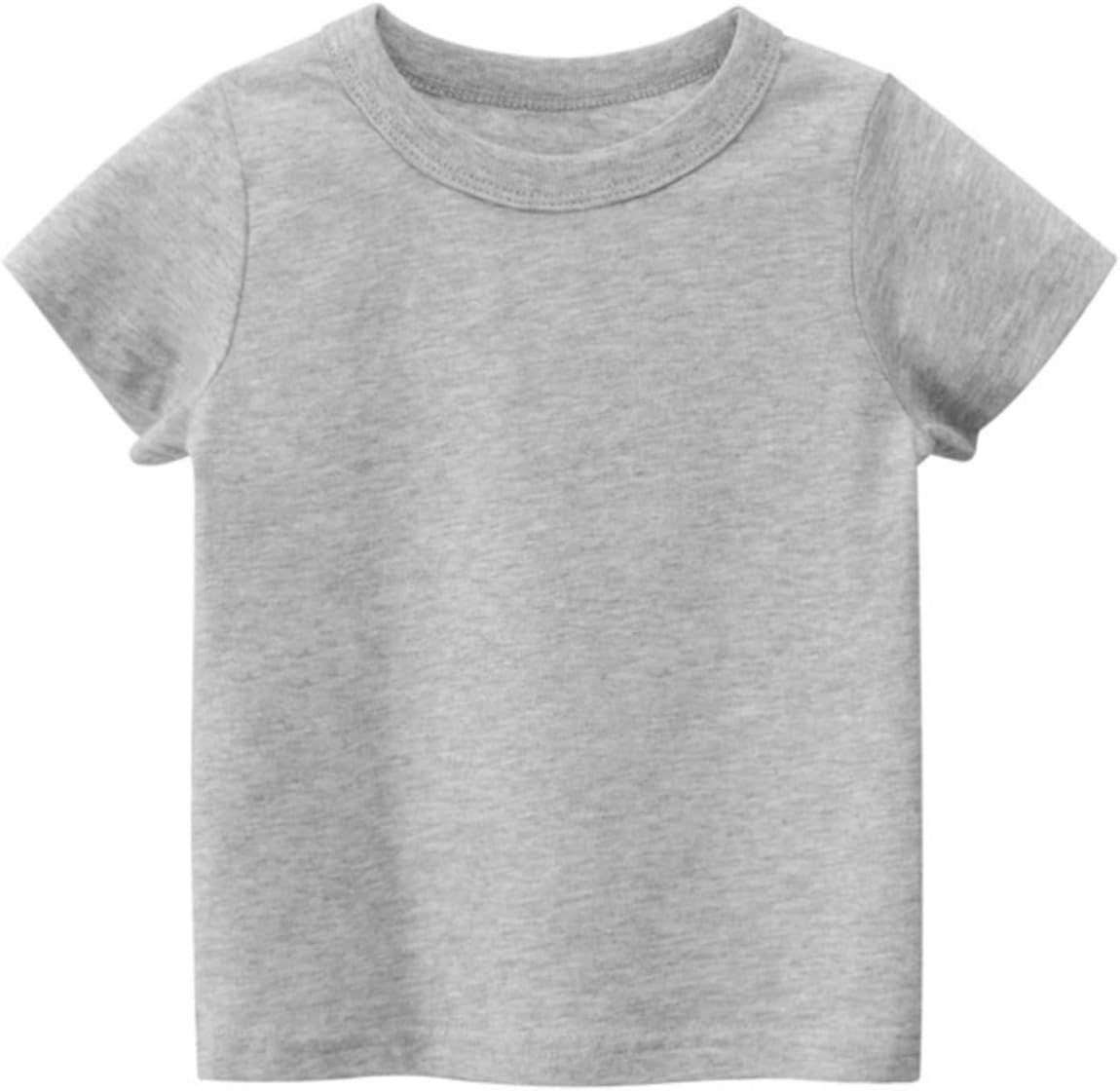 Toddler Boys Cotton T-Shirts,Baby Summer Short Sleeve Solid Crewneck Tees