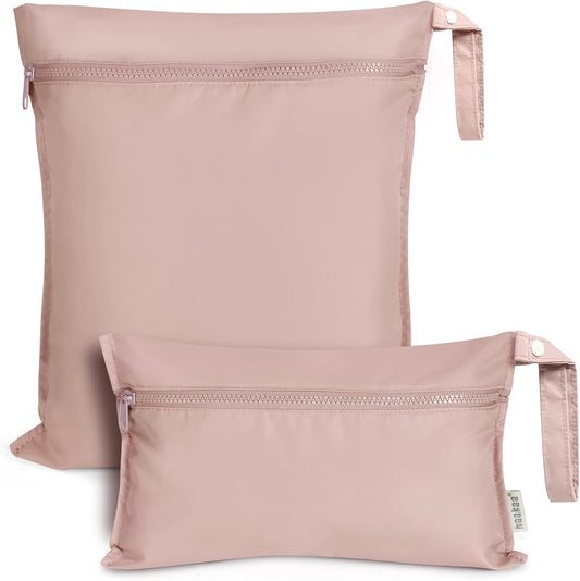 Waterproof Wet Bags for Baby, Wet Dry Bags for Diaper Bag, Travel, Swimsuit, Beach, Pool, Pump Parts, Stroller, Daycare,Yoga, Blush, 2 Pack