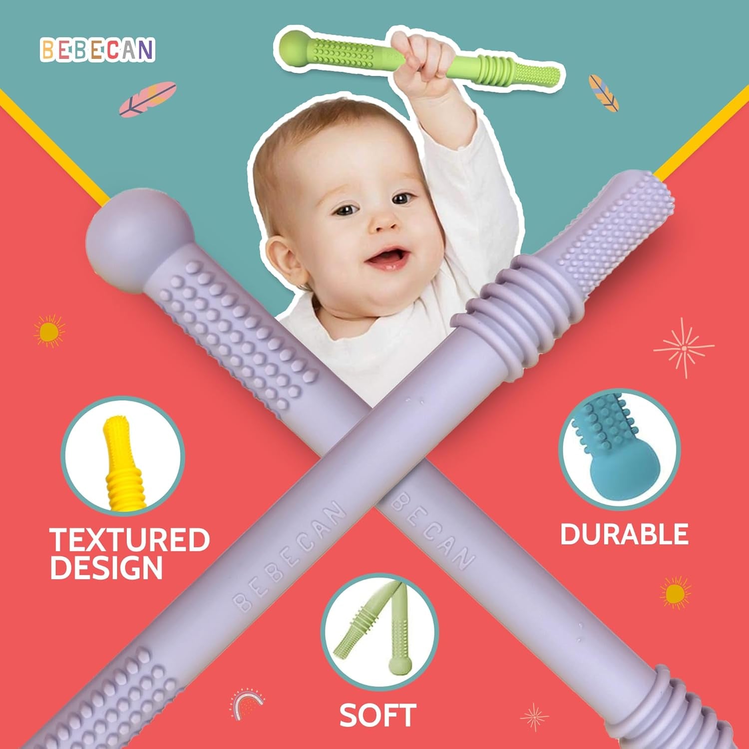 Teething Toys for Babies, Baby Teething Relief, 6 Vibrant Colors, Super Soft Silicone Jouet Dentition Bebe, Perfect Baby Gifts Baby Boy Gifts