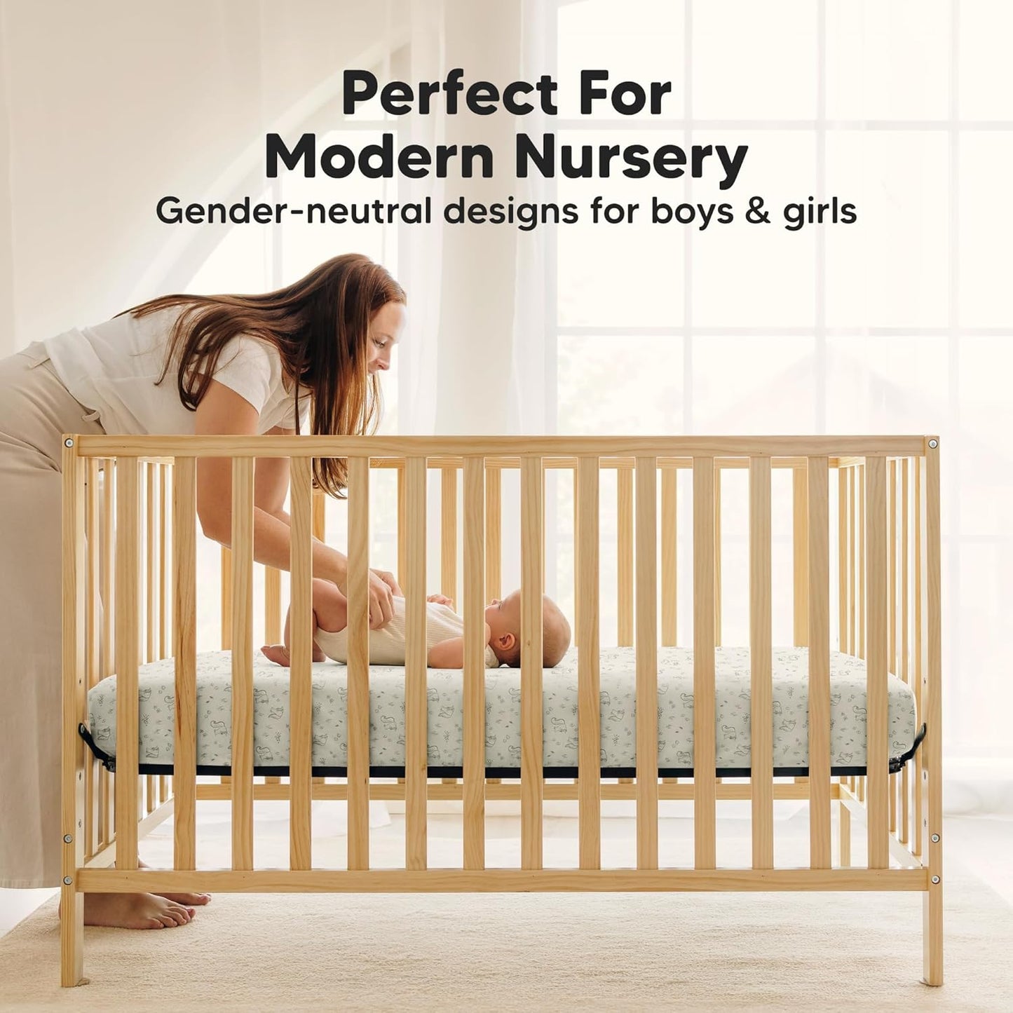 2-Pack Waterproof Crib Sheets for Girl, Boy - Organic Cotton Fitted Crib Sheets Neutral, Crib Mattress Protector Sheets, Soft Toddler Bed Sheets, Washable Infant Fitted Baby Crib Sheets (Pine Grove)