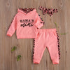 Infant Baby Girl Long-Sleeved Trousers Suit Letter Hooded T-Shirt Leopard Stitching Long Pants Headband 3Pcs Clothes Spring Fall
