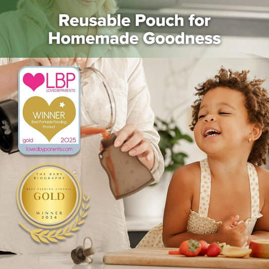 Yummy Pouch Reusable Baby Food Pouch, Baby Food Storage Toddler Kids Squeezable Pouch, Washable Freezer - Make Homemade Organic Food for Babies/Toddlers, 4Oz, 2 Pack