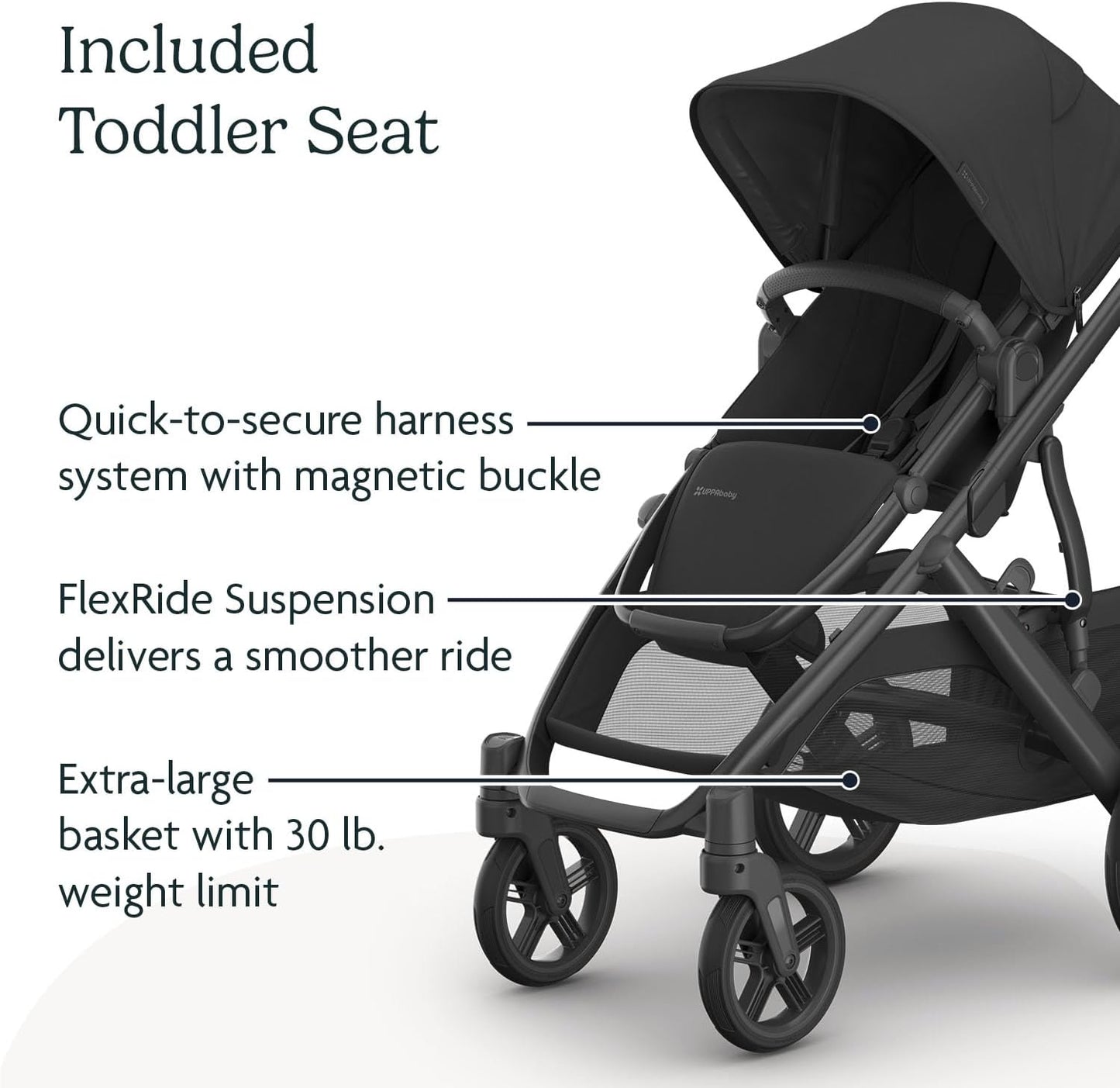 Vista V3 Stroller - Full-Size Single-To-Double Stroller System - Toddler Seat, Bug Shield, Rain Shield, and Storage Bag Included - Jake (Charcoal/Carbon Frame/Black Leather)