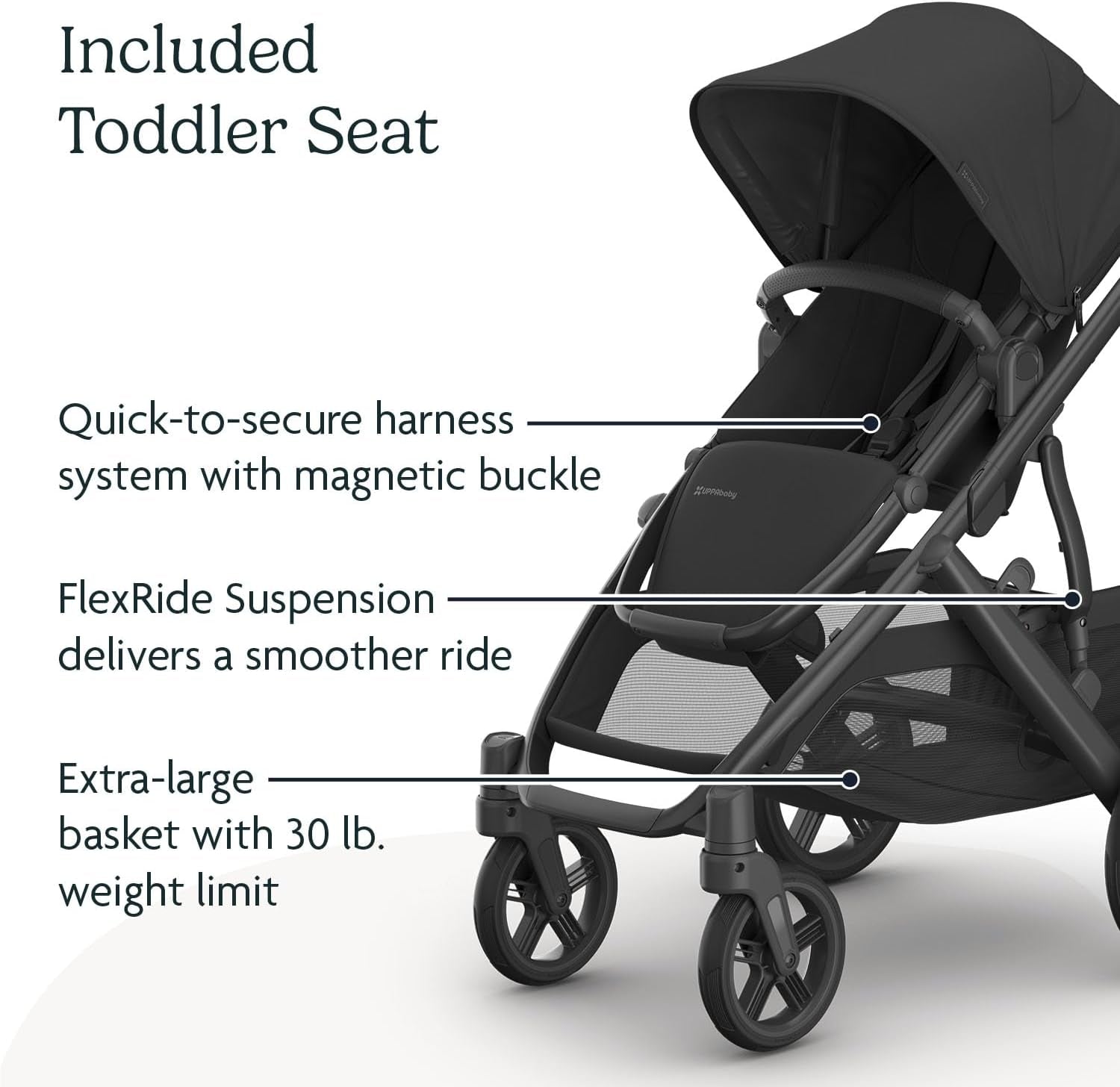 Vista V3 Stroller - Full-Size Single-To-Double Stroller System - Toddler Seat, Bug Shield, Rain Shield, and Storage Bag Included - Jake (Charcoal/Carbon Frame/Black Leather)