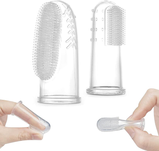 Silicone Baby Finger Toothbrush Set - Ultra Soft Bristles for Baby Oral Gum Cleaning| Baby Teething Training| Newborn Oral Massager, BPA Free,2Pk - 0M+Babies - Clear