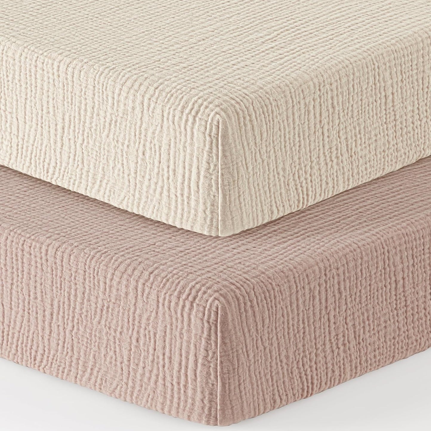 Muslin Crib Sheets 100% Cotton Baby Crib Sheets Fitted for Standard Crib Mattress & Toddler Bed Mattress 52"X28" Soft Breathable Crib Sheet Neutral for Boys Girls - 2 Pack (Baby Face)