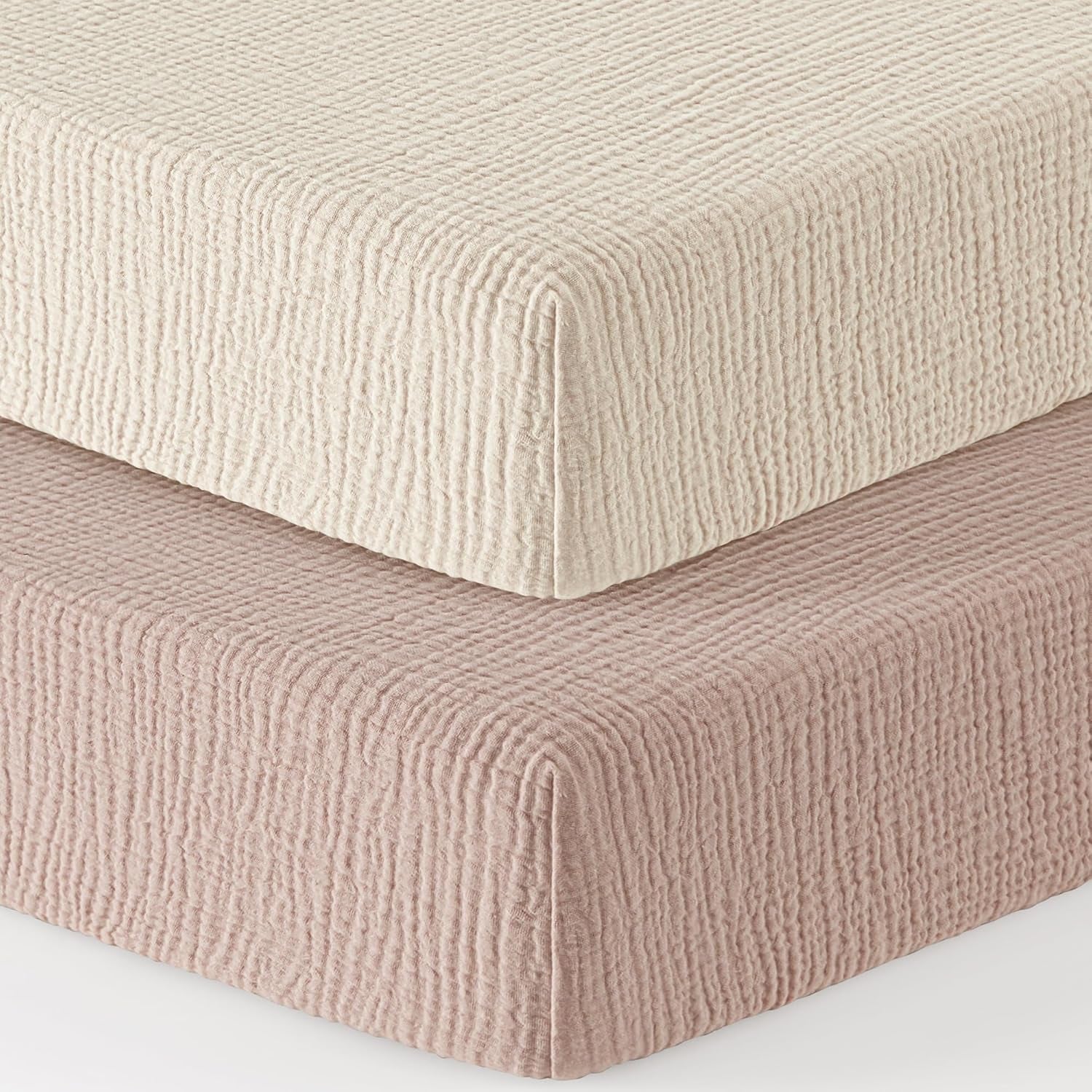 Muslin Crib Sheets 100% Cotton Baby Crib Sheets Fitted for Standard Crib Mattress & Toddler Bed Mattress 52"X28" Soft Breathable Crib Sheet Neutral for Boys Girls - 2 Pack (Baby Face)