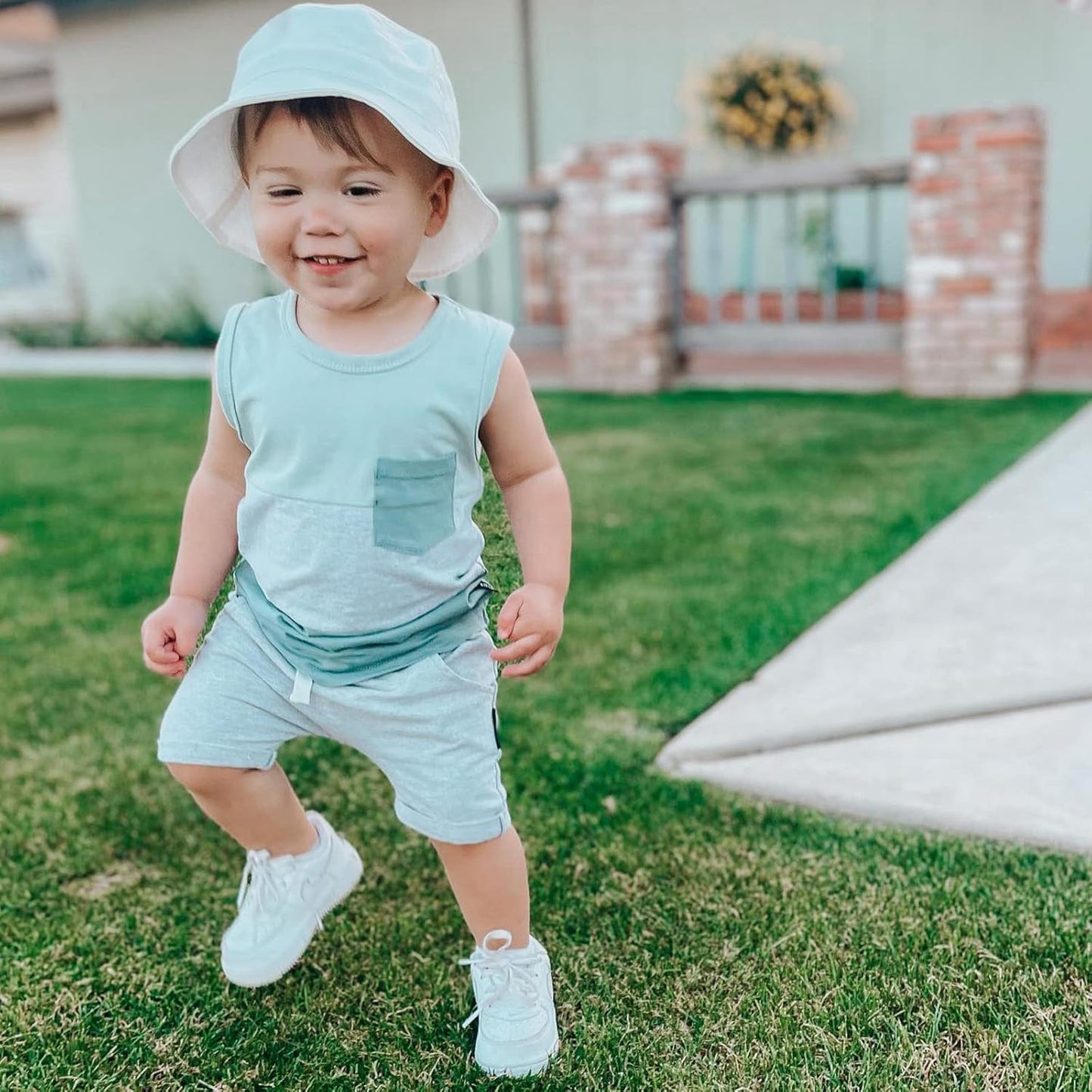 Toddler Baby Boys Summer Outfit Cute Colorblock round Neck Tees Top + Shorts 2Pcs Summer Clothes