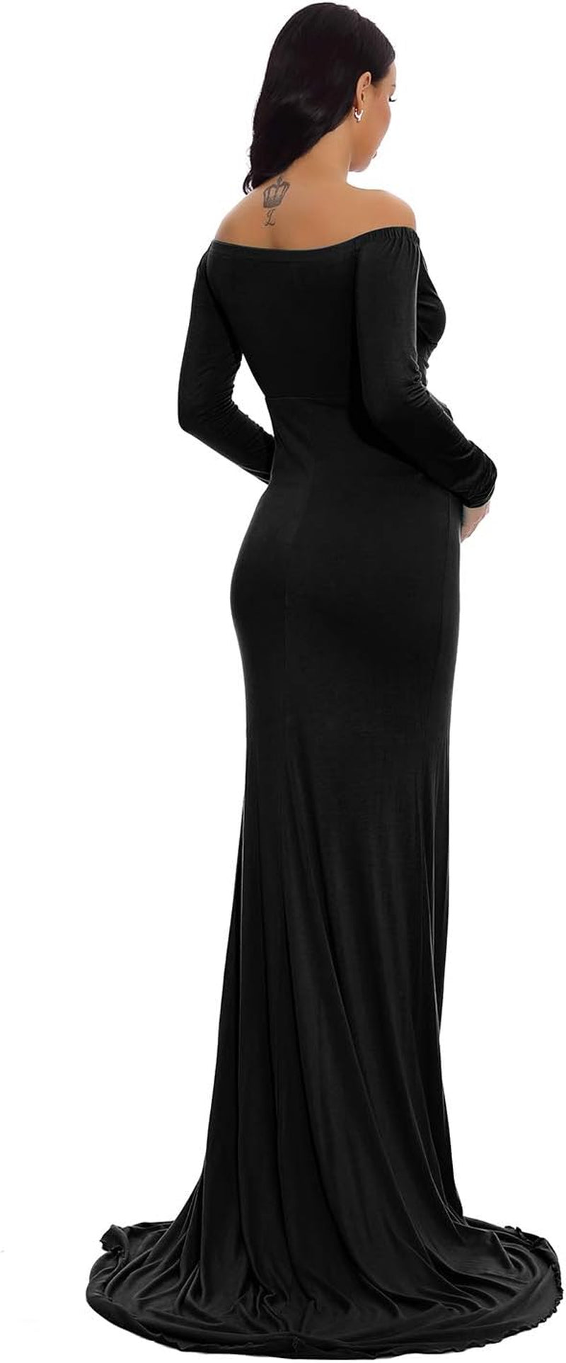 Maternity Fitted Gown V Neck Ruched Long Sleeve Maxi Photography Dress