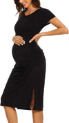 Women'S Maternity Dress Short Sleeve Ruched Split Pregnancy Clothes