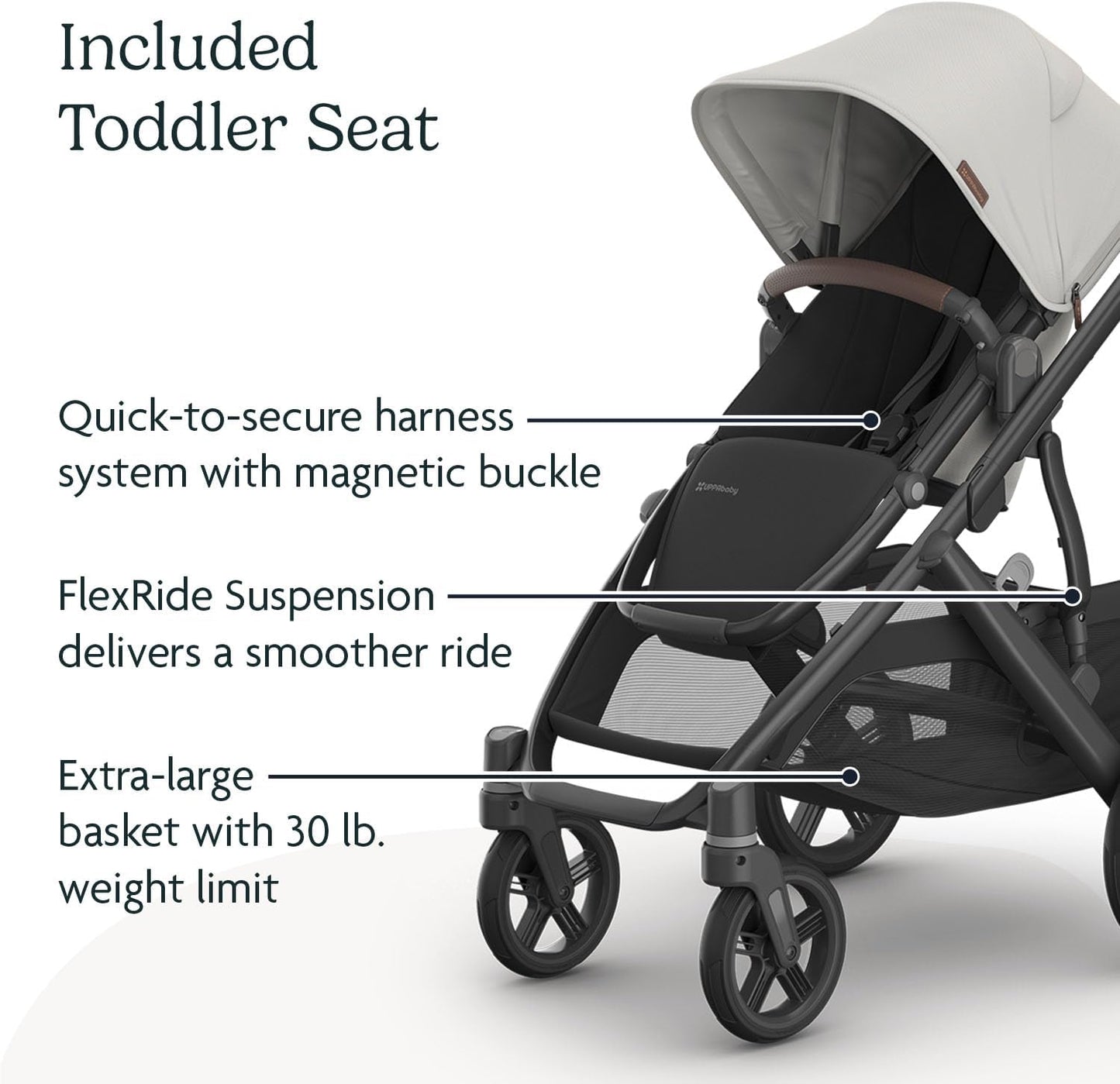 Vista V3 Stroller - Full-Size Single-To-Double Stroller System - Toddler Seat, Bug Shield, Rain Shield, and Storage Bag Included - Savannah (Pearl Gray Jacquard/Carbon Frame/Chestnut Leather)