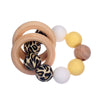 Baby Beech Wood Teething Double Rings Leopard Print Silicone round Beads Bracelet for Nursing Baby Teether Rattle Toys BPA Free