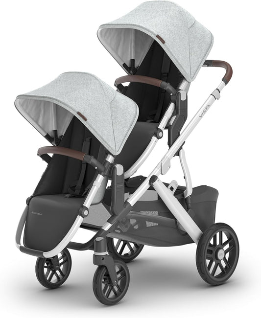 Rumbleseat V2+ Second Lower Seat/Compatible with Vista V2 and Vista V3 / Adapters, Bumper Bar, Bug Shield Included/Stella (Grey Brushed Melange/Silver Frame/Chestnut Leather)