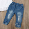 2019 Baby Summer Clothing 1-6Y Toddler Kids Baby Girls White off Shoulder Tops T-Shirt Denim Pearl Long Pants Jeans Outfits Set