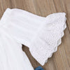 2019 Baby Summer Clothing 1-6Y Toddler Kids Baby Girls White off Shoulder Tops T-Shirt Denim Pearl Long Pants Jeans Outfits Set
