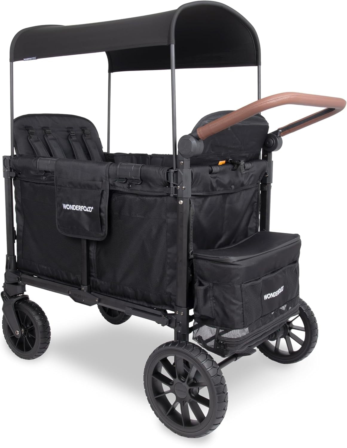 W4 Luxe Pro Stroller Wagon (4 Seater) - Collapsible Wagon Stroller with Seats Featuring 5-Point Safety Harnesses and Adjustable Sun Canopy, Jet Black