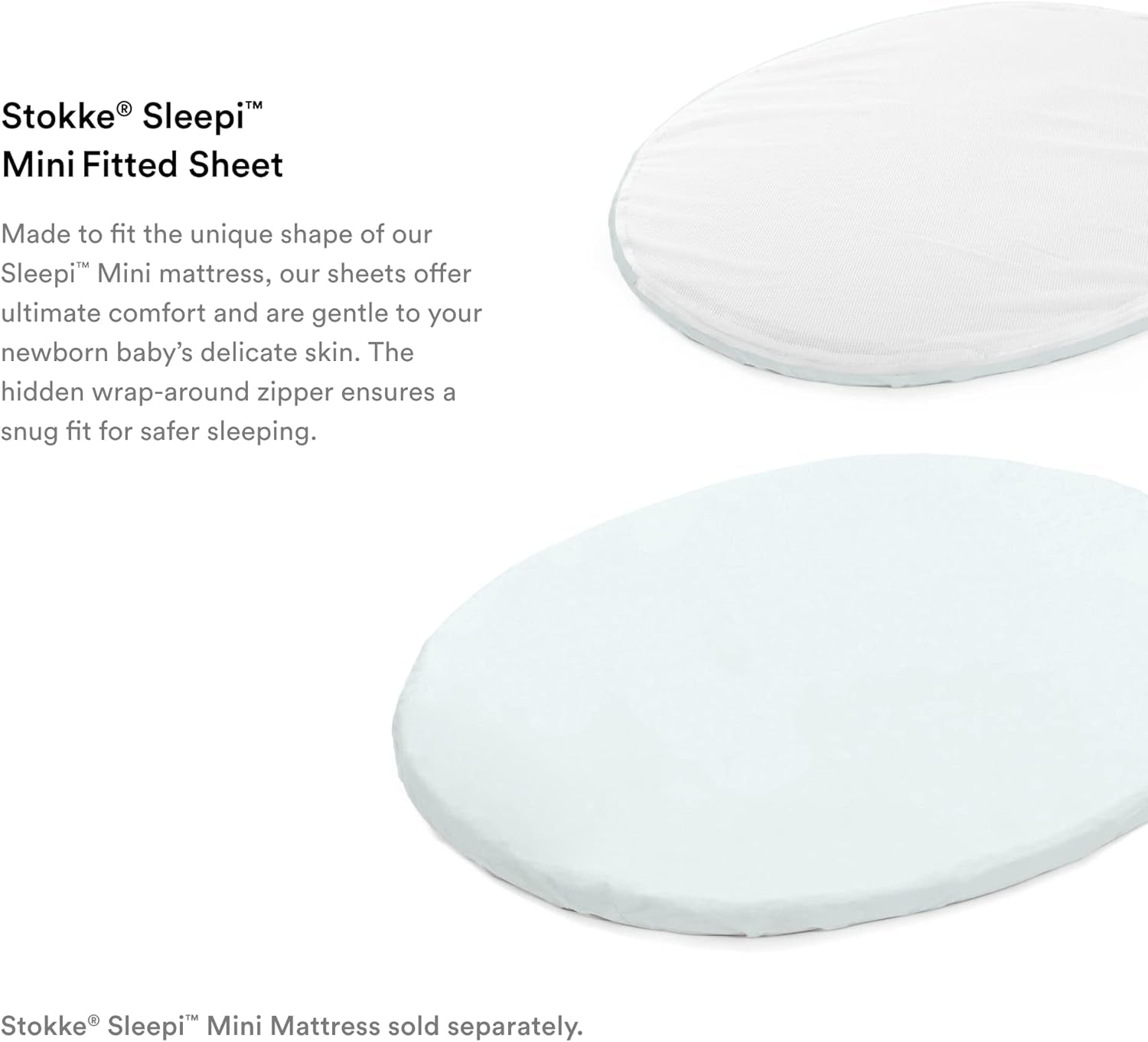 Sleepi Mini Fitted Sheet, Powder Blue - Soft Sheets for Sweet Dreams - Made for the Oval Sleepi Mini Mattress - Safe, Stylish & Washable - 100% Fine Cotton Percale