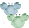 2 Pack Silicone Suction Plate for Baby, Divided Unbreakable Toddler Food Plate with 2 Pack Spoons for Self Feeding, Toddler Utensils Feeding Set Baby Eating Supplies, Crab Shape -Blue&Green Kid Toddler Baby