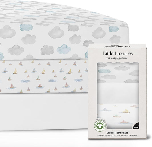 100% Organic Cotton Crib Sheets (3-Pack) - GOTS Certified - Breathable Organic Crib Sheets - Double-Elastic for Secure Fit, Extra Protection for Your Baby - Gender-Neutral Sheet (28"X55")/ 140 X 70Cm
