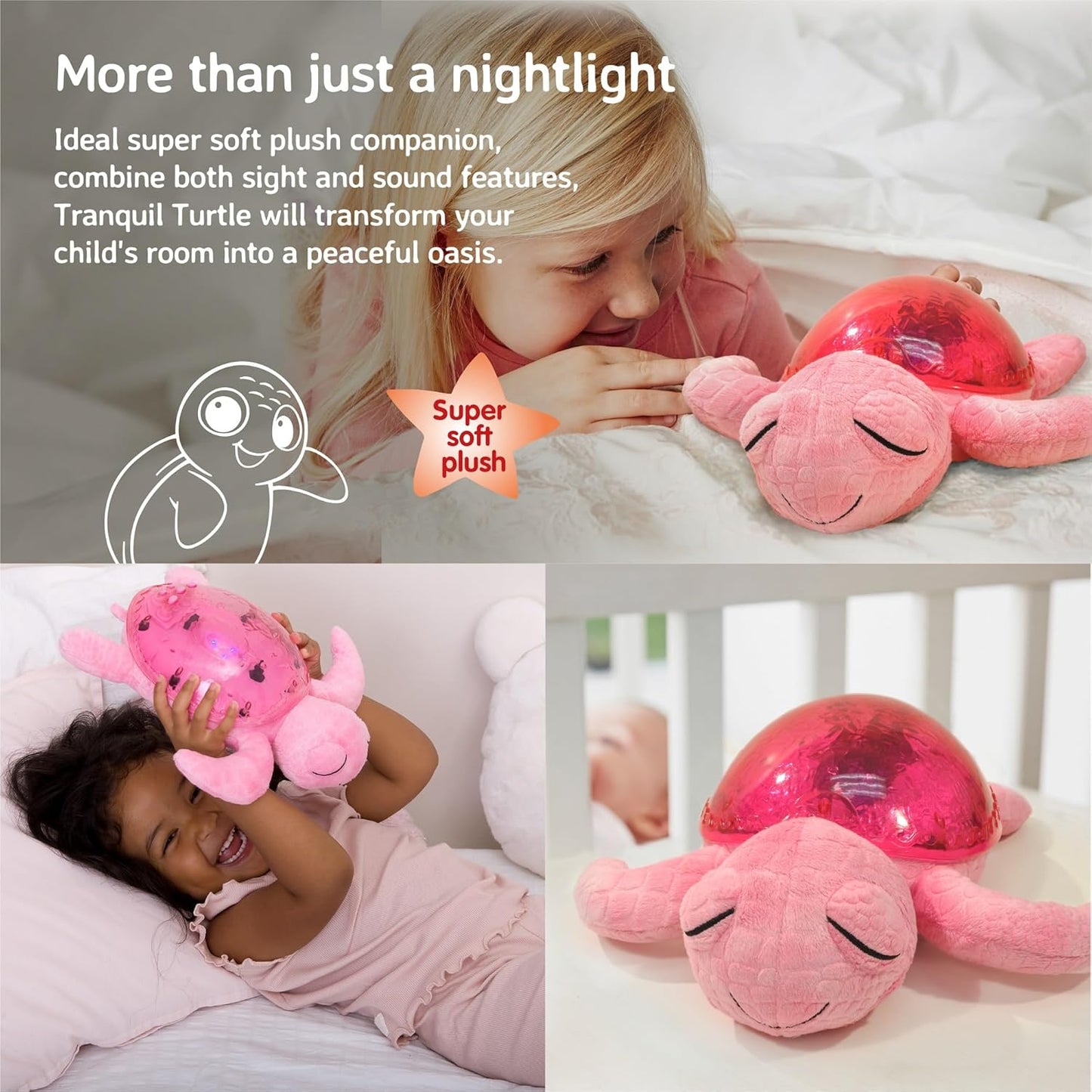 Ocean Projector Nightlight with White Noise Soothing Sounds | Adjustable Settings and Auto-Shutoff | Tranquil Turtle - Pink